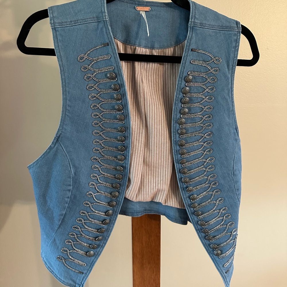 Free People Denim Military Vest, Size S
